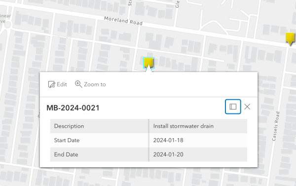 GVC BYDA Popup Work order feature on a web map