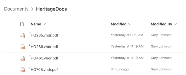 GVC SP SharePoint List A list of documents displayed in a SharePoint folder.
